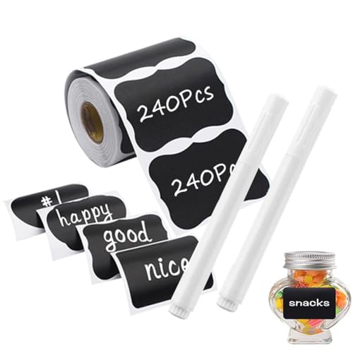 120/240 Pcs Aufkleber zum Beschriften, Aufkleber Wasserfest, Klebeetiketten zum Beschriften mit Stift, tafelfolie selbstklebend, Klebeetiketten Partner (240 Spitzenteile+2 Stift) von Hausio