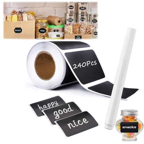 120/240 Stück Aufkleber zum Beschriften, Aufkleber Wasserfest, Tafelfolie Selbstklebend, Klebeetiketten zum Beschriften mit Stift, Sticker zum Beschriften, Marmelade usw (120 Quadratische+1 Stift) von Hausio