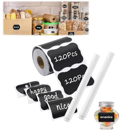 120/240 Stück Aufkleber zum Beschriften, Aufkleber Wasserfest, Tafelfolie Selbstklebend, Klebeetiketten zum Beschriften mit Stift, Sticker zum Beschriften, Marmelade usw (120 Spitzenteile+1 Stift) von Hausio