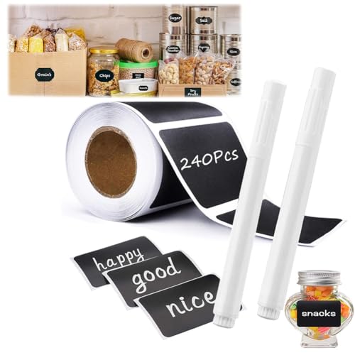 120/240 Stück Aufkleber zum Beschriften, Aufkleber Wasserfest, Tafelfolie Selbstklebend, Klebeetiketten zum Beschriften mit Stift, Sticker zum Beschriften, Marmelade usw (240 Quadratische+2 Stift) von Hausio