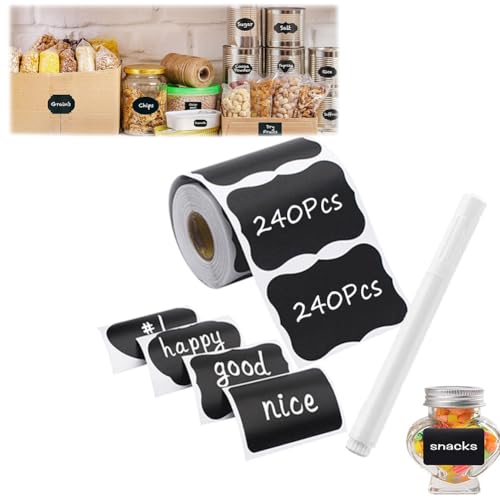 120/240 Stück Aufkleber zum Beschriften, Aufkleber Wasserfest, Tafelfolie Selbstklebend, Klebeetiketten zum Beschriften mit Stift, Sticker zum Beschriften, Marmelade usw (240 Spitzenteile+2 Stift) von Hausio