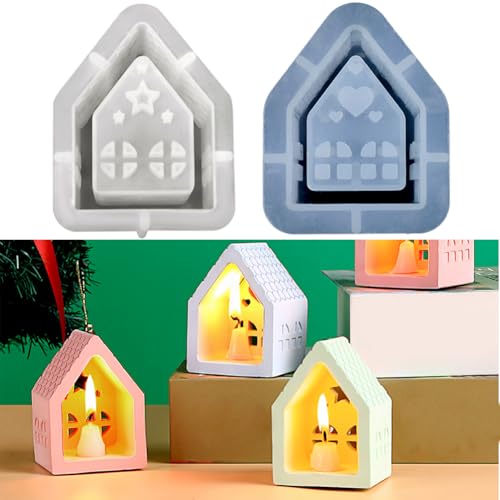 3D Silikonformen Gießformen Häuser, Gießformen Silikon Haus,Silikonform Haus mit Fenster, Silikon Häuser Weihnachten Haus für Sojawachs Kerzen,Seife,Gips,Handwerk (2 Stile) von Hausio