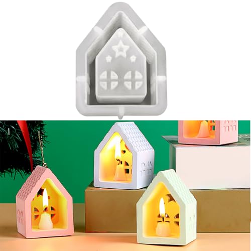 3D Silikonformen Gießformen Häuser, Gießformen Silikon Haus,Silikonform Haus mit Fenster, Silikon Häuser Weihnachten Haus für Sojawachs Kerzen,Seife,Gips,Handwerk (Stil 1) von Hausio
