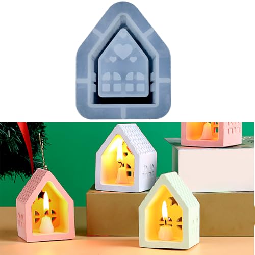 3D Silikonformen Gießformen Häuser, Gießformen Silikon Haus,Silikonform Haus mit Fenster, Silikon Häuser Weihnachten Haus für Sojawachs Kerzen,Seife,Gips,Handwerk (Stil 2) von Hausio