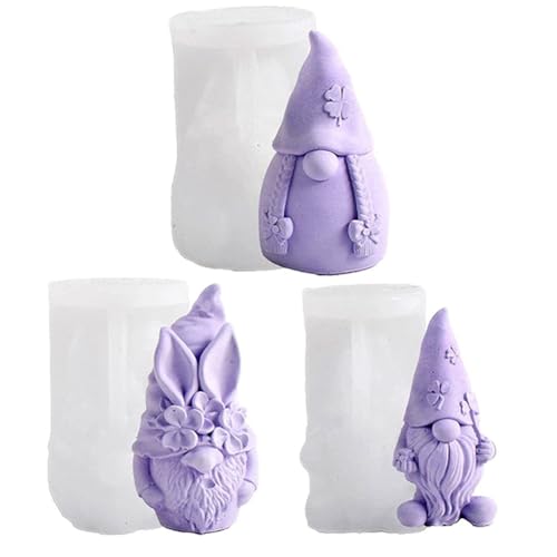 Hausio 3D Gießformen Silikon Weihnachten, Silikonform Wichtel Kerzenformen Zum Gießen, Silikonformen Weihnachten, Silikonform Weihnachten, Silikonformen, DIY Gießformen Gießform Weihnachten (A+B+C) von Hausio