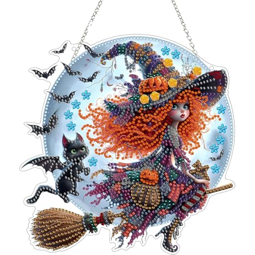 Hausio 5D Diamond Painting Herbst Anhänger Heiße Schokolade, Halloween Diamond Painting Fensterbilder Beidseitig für Erwachsene, Bastelset Kreativ Set, Hängend Ornament Tür Fenster (Stil 5) von Hausio