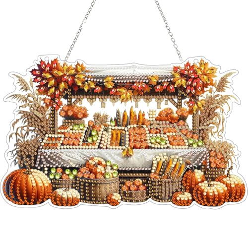 Hausio 5D Halloween Diamond Painting Anhänger, Herbst Diamond Painting Fensterbilder Beidseitig für Erwachsene Kinder, Bastelset Kreativ Set, Hängend Ornament Tür Fenster Wand Eingang Decor (Stil 1) von Hausio