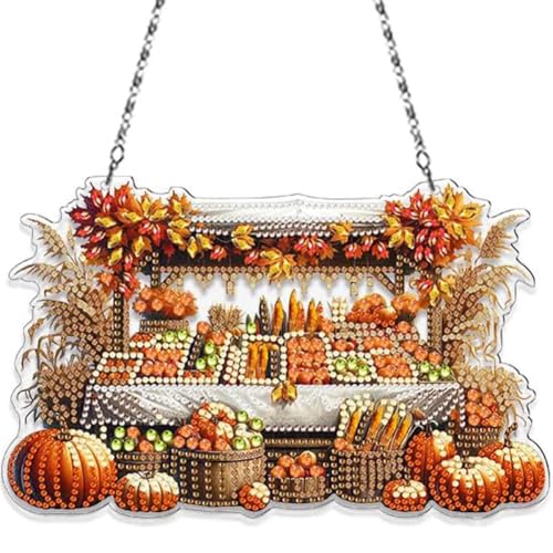 Hausio Halloween Diamond Painting Herbst Anhänger Heiße Schokolade, 5D Herbst Diamond Painting Fensterbilder Beidseitig für Erwachsene, Bastelset Kreativ Set, Hängend Ornament Tür Fenster (Stil 4) von Hausio