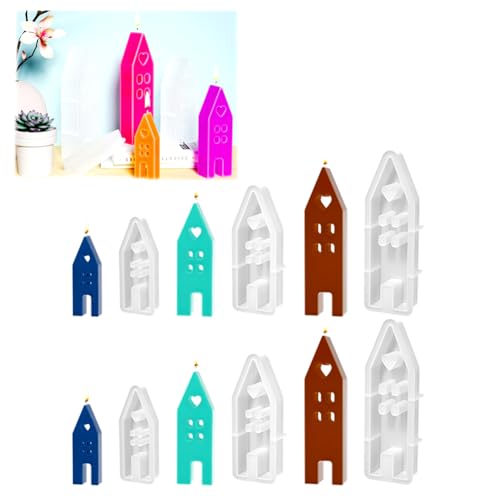 Hausio Silikonformen Gießformen Haus - Silikonform Haus mit Fenster, Kerzenform Seifenform Epoxidharz Formen häuser Silikonform für Sojawachs Kerzen, Handwerk, Seife, Gips (6 Pcs) von Hausio