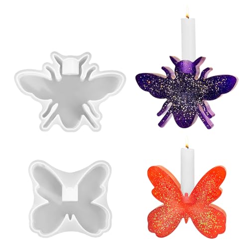 Hausio Silikonformen Gießformen Weihnachten, Biene und Schmetterling Kerzenhalter Weihnachten, Silikonformen Kerzen Gießformen Silikon Weihnachten, Silikonform, Gießform (2 Stile) von Hausio