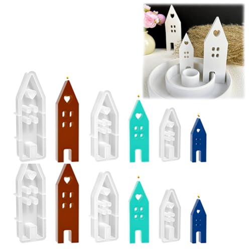 Silikonformen Gießformen Häuser Kerzenformen zum Gießen, Silikonform Haus mit Fenster, Gießformen Silikon Weihnachten Haus Silikonform für Sojawachs Kerzen/Handwerk/Seife/Gips (2 Set) von Hausio