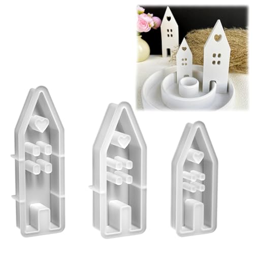 Silikonformen Gießformen Häuser Kerzenformen zum Gießen, Silikonform Haus mit Fenster, Kerzenform Seifenform Epoxidharz Formen Haus Silikonform für Sojawachs Kerzen/Handwerk/Seife/Gips (3 Pcs) von Hausio