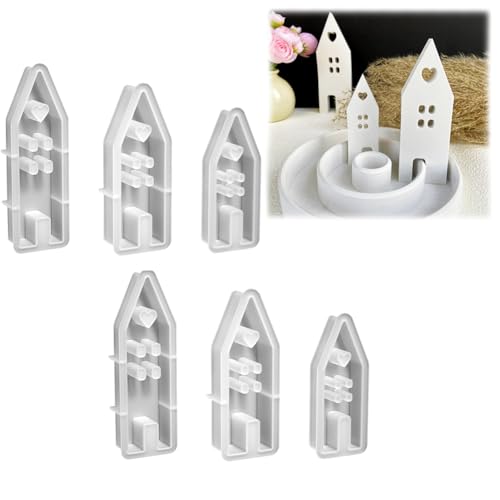 Silikonformen Gießformen Häuser Kerzenformen zum Gießen, Silikonform Haus mit Fenster, Kerzenform Seifenform Epoxidharz Formen Haus Silikonform für Sojawachs Kerzen/Handwerk/Seife/Gips (6 Pcs) von Hausio