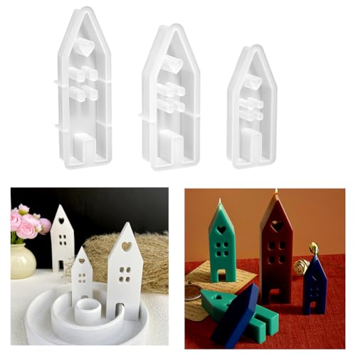 Silikonformen Gießformen Haus Kerzenformen zum Gießen, Silikonform Haus mit Fenster, Gießformen Silikon Weihnachten Haus Silikonform für Sojawachs Kerzen/Handwerk/Seife/Gips (3 Stück) von Hausio