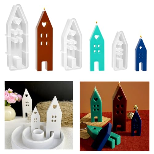 Silikonformen Gießformen Haus Weihnachten, Silikonform Haus mit Fenster, Gießformen Silikon Weihnachten Haus Silikonform für Sojawachs Kerzen/Handwerk/Seife/Gips (3 Stück) von Hausio