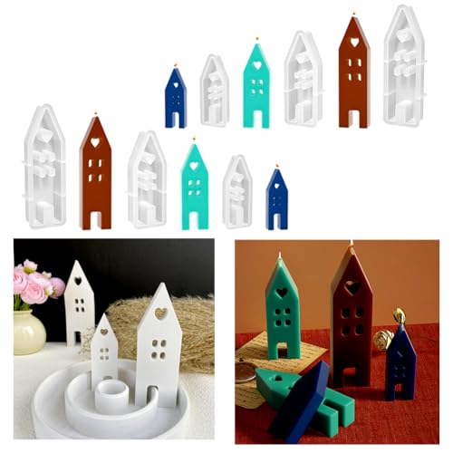 Silikonformen Gießformen Haus Weihnachten, Silikonform Haus mit Fenster, Gießformen Silikon Weihnachten Haus Silikonform für Sojawachs Kerzen/Handwerk/Seife/Gips (6 Stück) von Hausio