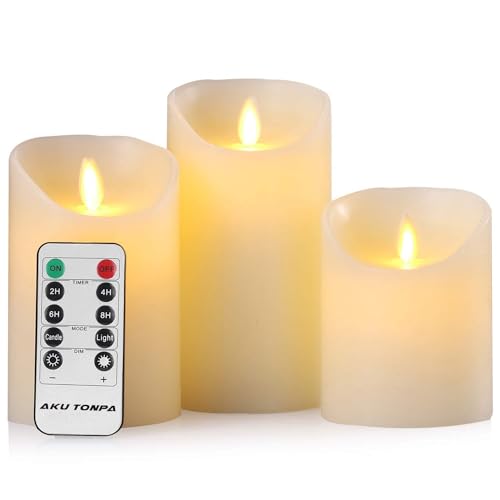 Hausware LED Candles Light 4" 5" 6" 3 Pack Pillar Candles Real Wax Battery Operated Flameless Candles Flickering Electric Fake Candle Sets with Rome and Timer von Hausware
