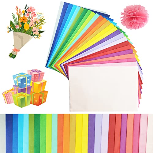 125 Blatt Seidenpapier, 25 Farben Buntes Papier, 35 X 50 cm Bastelpapier Transparent Geschenkpapier, zum Kreieren von Pompoms, Papierblumen Hochzeit, Geburstag, Weinachtensgechenk Geschenk Deko von HautStore