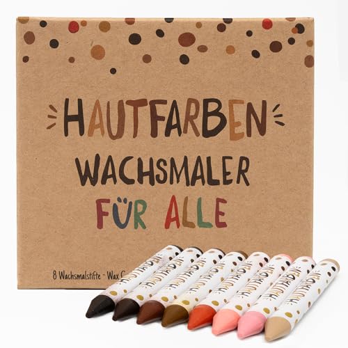 Hautfarben-Wachsmalstifte, Set mit Wachsmalstiften in 8 unterschiedlichen Hauttönen, Stifte für Kinder ab 3 Jahren, nachhaltige Materialien, ohne Plastikhülle, Wachsmaler für alle von Hautfarben