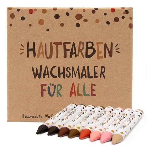 Hautfarben-Wachsmalstifte, Set mit Wachsmalstiften in 8 unterschiedlichen Hauttönen, Stifte für Kinder ab 3 Jahren, nachhaltige Materialien, ohne Plastikhülle, Wachsmaler für alle von Hautfarben