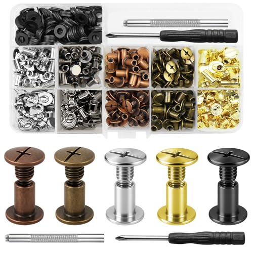 HavaCue 160 Sets Chicago Schrauben,M5*8mm Buchschrauben Edelstahl,5 Farben Schraubnieten für Leder,Gürtelschrauben für DIY Lederdekoration,Gürtel,Bücher von HavaCue ㅤ