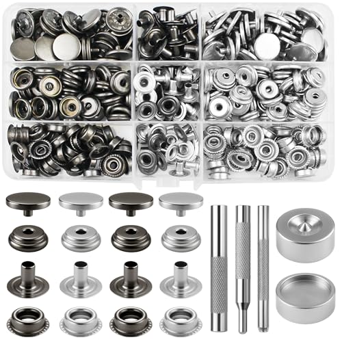 HavaCue 180 Stück Druckknöpfe Set, 15mm Druckknöpfe Ohne Nähen，Druckknopf Schwarz/Silber, Druckknöpfe Metall,Druckknöpfe für Leder Bootstasche Kleidung DIY Craft Taschen von HavaCue ㅤ