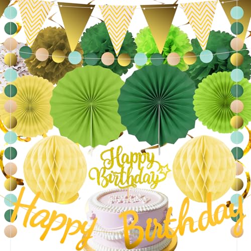 HavaCue Grün Geburtstagsdeko Frauen Mann, Papier Pompons Deko, Premium Wiederverwendbare Gartenparty Deko, Hochzeit Partydeko, Taufdeko, Babyparty Deko, Happy Birthday Girlande Gold HavaCue Grün Geburtstagsdeko Frauen Mann, Papier Pompons Deko, Premium Wiederverwendbare Gartenparty Deko, Hochzeit Partydeko, Taufdeko, Babyparty Deko, Happy Birthday Girlande Gold von HavaCue ㅤ