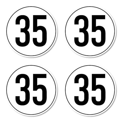Aufkleber: ⌀ 100 mm, 4 Stück - StVO - Geschwindigkeit - 35 km/h - km/h - z.B. für Baumaschinen und Anhänger Aufkleber: ⌀ 100 mm, 4 Stück - StVO - Geschwindigkeit - 35 km/h - km/h - z.B. für Baumaschinen und Anhänger von Havati