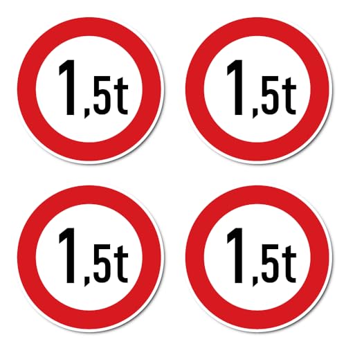 Aufkleber: ⌀ 100 mm, 4 Stück - Zulässiges Maximalgewicht - 1,5 t - Tonnen - StVO Zeichen Z-262 von Havati