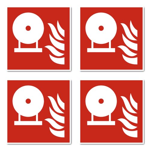 Aufkleber: 100x100 mm, 4 Stück - Fest eingebaute Feuerlösch-Flasche - Brandschutzzeichen - F013 - rot/weiß - DIN EN ISO 7010 / ASR A1.3 von Havati