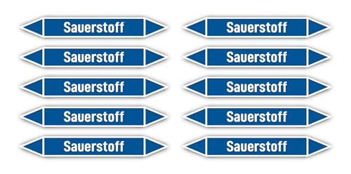 Aufkleber: 100x15 mm, 10 Stück - Gruppe 0 - Sauerstoff - Rohrleitungskennzeichnung - nach DIN 2403 - Sprache: deutsch - Sauerstoff von Havati