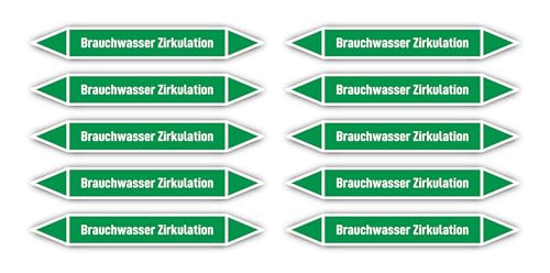 Aufkleber: 100x15 mm, 10 Stück - Gruppe 1 - Wasser - Rohrleitungskennzeichnung - nach DIN 2403 - Sprache: deutsch - Brauchwasser Zirkulation von Havati