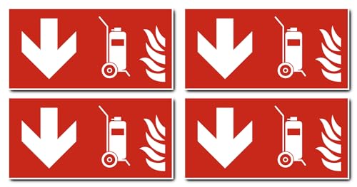Aufkleber: 100x200 mm, 4 Stück - Fahrbarer Feuerlöscher - Kombination mit Pfeil abwärts - Brandschutzzeichen - F009 - rot/weiß - DIN EN ISO 7010 / ASR A1.3 von Havati
