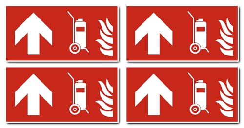Aufkleber: 100x200 mm, 4 Stück - Fahrbarer Feuerlöscher - Kombination mit Pfeil geradeaus/aufwärts - Brandschutzzeichen - F009 - rot/weiß - DIN EN ISO 7010 / ASR A1.3 von Havati
