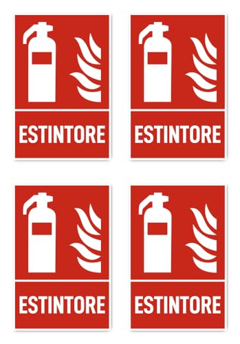 Aufkleber: 112.5x75 mm, 4 Stück - Feuerlöscher - Brandschutzzeichen mit Text (italienisch) (rot/weiß) - hochkant - F006 - DIN EN ISO 7010 / ASR A1.3 von Havati
