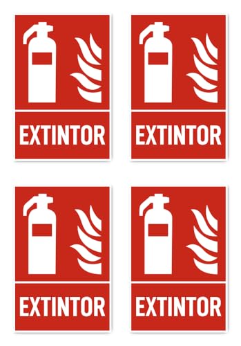 Aufkleber: 112.5x75 mm, 4 Stück - Feuerlöscher - Brandschutzzeichen mit Text (spanisch) (rot/weiß) - hochkant - F006 - DIN EN ISO 7010 / ASR A1.3 von Havati