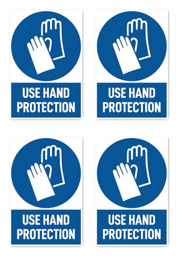Aufkleber: 112.5x75 mm, 4 Stück - Handschutz benutzen - Gebotszeichen mit Text (englisch) (blau/weiß) - hochkant - M010 - DIN EN ISO 7010 / ASR A1.3 von Havati