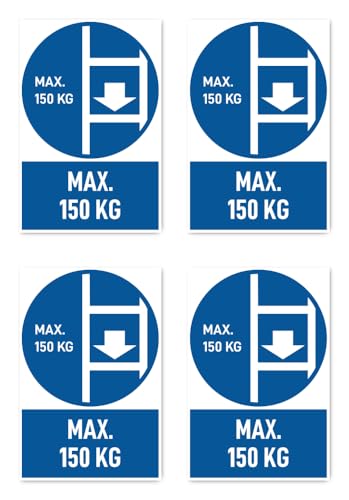 Aufkleber: 112.5x75 mm, 4 Stück - Leiter: maximale Belastung 150 kg - Gebotszeichen mit Text (französisch) (blau/weiß) - hochkant - M010 - DIN EN ISO 7010 / ASR A1.3 von Havati