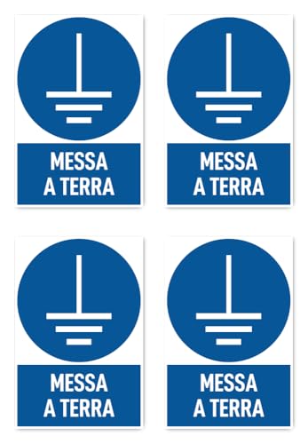 Aufkleber: 150x100 mm, 4 Stück - Erdung - Gebotszeichen mit Text (italienisch) (blau/weiß) - hochkant - M010 - DIN EN ISO 7010 / ASR A1.3 von Havati
