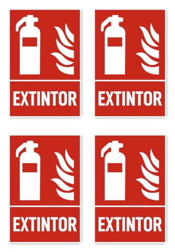 Aufkleber: 150x100 mm, 4 Stück - Feuerlöscher - Brandschutzzeichen mit Text (spanisch) (rot/weiß) - hochkant - F006 - DIN EN ISO 7010 / ASR A1.3 von Havati