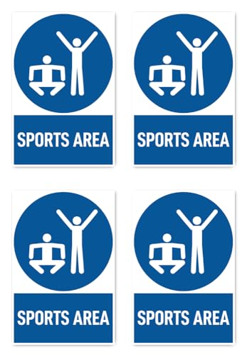Aufkleber: 150x100 mm, 4 Stück - Sportbereich - Gebotszeichen mit Text (englisch) (blau/weiß) - hochkant - M010 - DIN EN ISO 7010 / ASR A1.3 von Havati