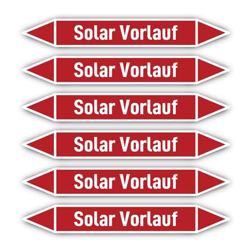 Aufkleber: 200x30 mm, 6 Stück - Gruppe 2 - Dampf - Rohrleitungskennzeichnung - nach DIN 2403 - Sprache: deutsch - Solar Vorlauf von Havati