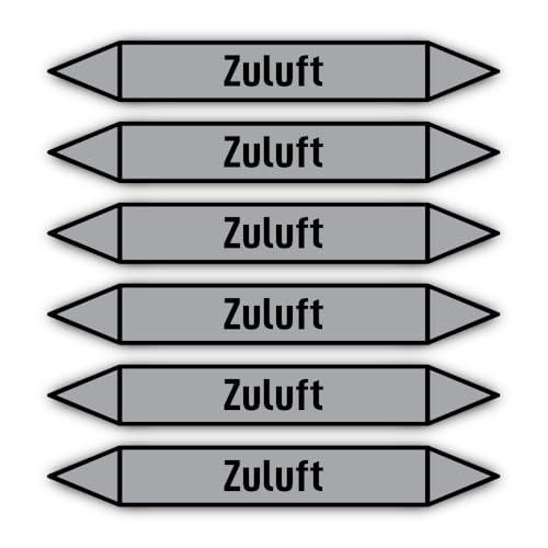 Aufkleber: 200x30 mm, 6 Stück - Gruppe 3 - Luft - Rohrleitungskennzeichnung - nach DIN 2403 - Sprache: deutsch - Zuluft von Havati