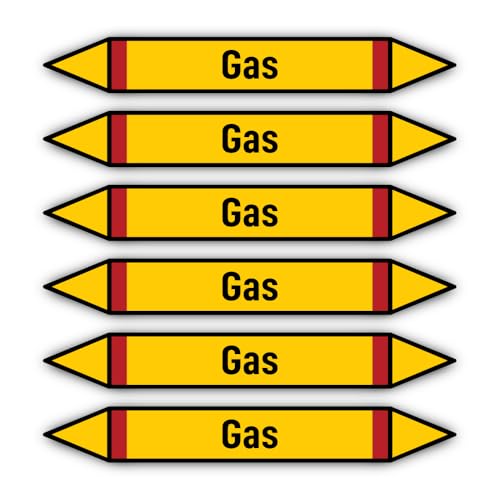 Aufkleber: 200x30 mm, 6 Stück - Gruppe 4 - Brennbare Gase - Rohrleitungskennzeichnung - nach DIN 2403 - Sprache: deutsch - Gas Aufkleber: 200x30 mm, 6 Stück - Gruppe 4 - Brennbare Gase - Rohrleitungskennzeichnung - nach DIN 2403 - Sprache: deutsch - Gas von Havati