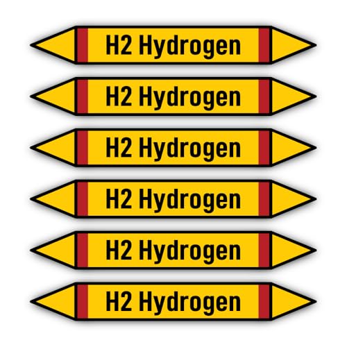 Aufkleber: 200x30 mm, 6 Stück - Gruppe 4 - Brennbare Gase - Rohrleitungskennzeichnung - nach DIN 2403 - Sprache: deutsch - H2 Hydrogen von Havati