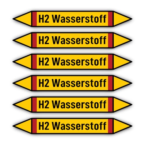 Aufkleber: 200x30 mm, 6 Stück - Gruppe 4 - Brennbare Gase - Rohrleitungskennzeichnung - nach DIN 2403 - Sprache: deutsch - H2 Wasserstoff von Havati