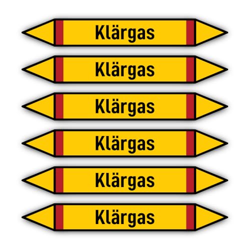 Aufkleber: 200x30 mm, 6 Stück - Gruppe 4 - Brennbare Gase - Rohrleitungskennzeichnung - nach DIN 2403 - Sprache: deutsch - Klärgas von Havati