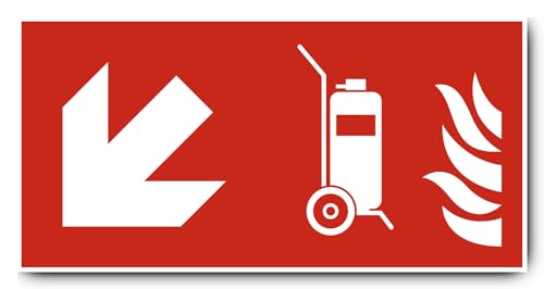 Aufkleber: 200x400 mm, 1 Stück - Fahrbarer Feuerlöscher - Kombination mit Pfeil links abwärts - Brandschutzzeichen - F009 - rot/weiß - DIN EN ISO 7010 / ASR A1.3 von Havati