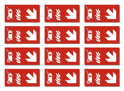 Aufkleber: 25x50 mm, 12 Stück - Fahrbarer Feuerlöscher - Kombination mit Pfeil rechts abwärts - Brandschutzzeichen - F009 - rot/weiß - DIN EN ISO 7010 / ASR A1.3 von Havati