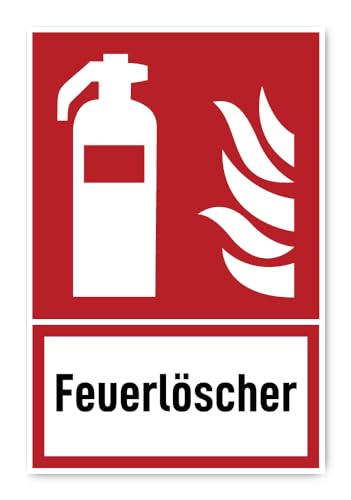 Aufkleber: 300x200 mm, 1 Stück - Feuerlöscher - Brandschutzzeichen mit Text (deutsch) (rot/weiß) - hochkant - F001 - DIN EN ISO 7010 / ASR A1.3 von Havati